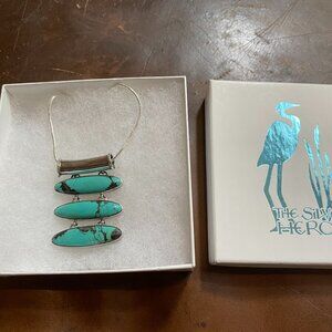 Sterling Silver 24" Necklace w/ Large Turquoise Stone Pendant